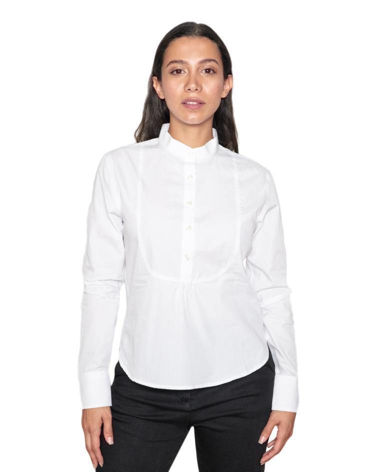 Women’s White Bib, Mandarin Collar Shirt - Kloth Studio Inc. - klothstudio.com