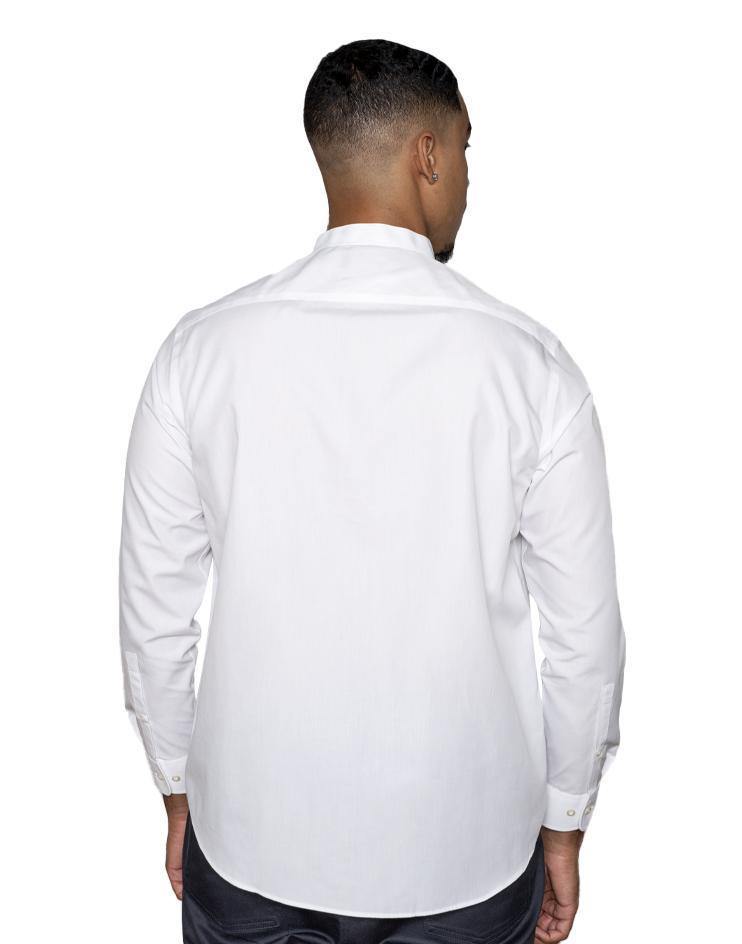 Men’s White Button Front, Mandarin Collar Shirt - Kloth Studio Inc. - klothstudio.com