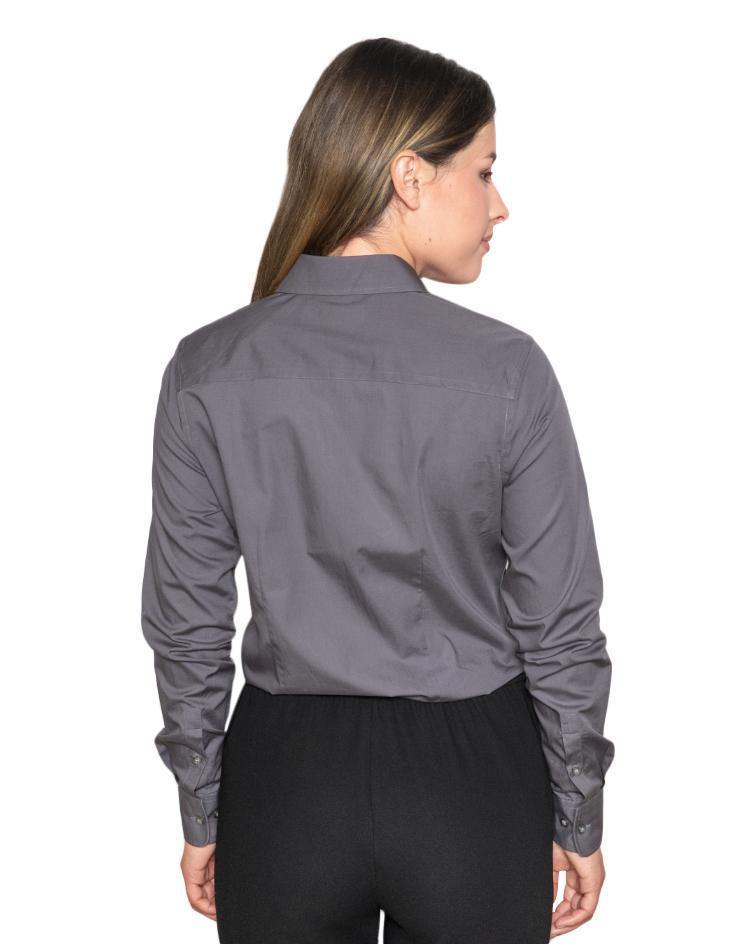 Women’s Classic Dark Grey Button Front, Collar Dress Shirt - Kloth Studio Inc. - klothstudio.com