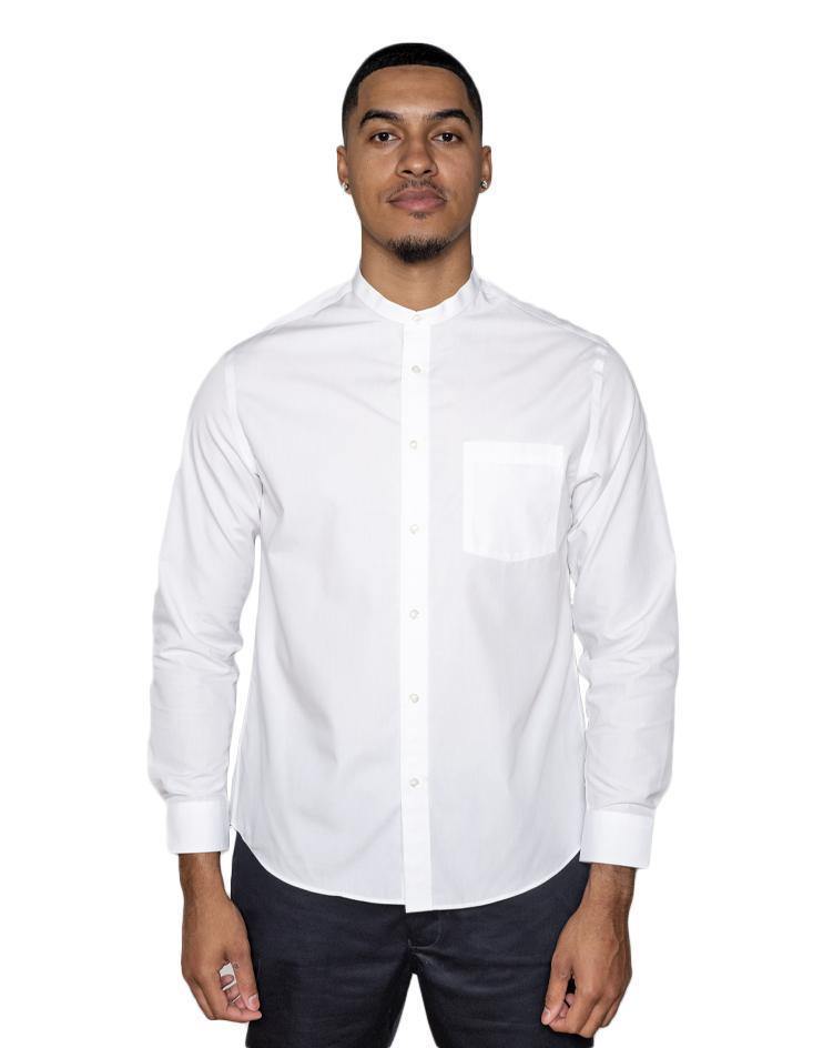 Men’s White Button Front, Mandarin Collar Shirt - Kloth Studio Inc. - klothstudio.com