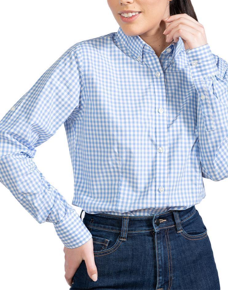 Women’s Blue and White Gingham Button Front, Collar Dress Shirt - Kloth Studio Inc. - klothstudio.com