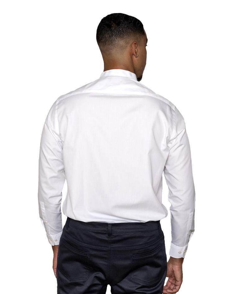 Men’s White Button Front, Mandarin Collar Shirt - Kloth Studio Inc. - klothstudio.com