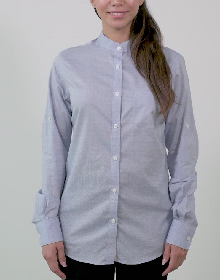 Women's Oxford Blue Button Front, Mandarin Collar Shirt – Kloth