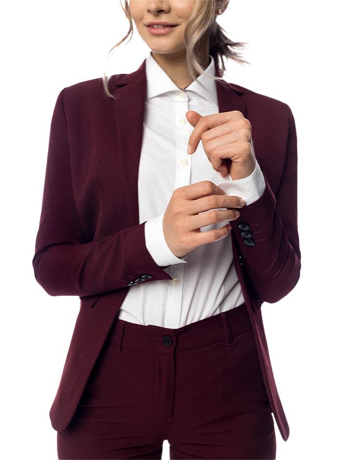 White Collared Shirt with Burgundy Contrast Collar - Kloth Studio Inc. - klothstudio.com