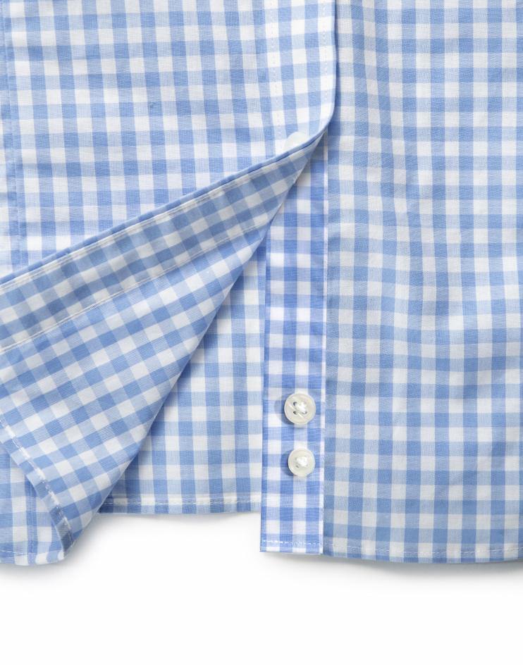 Women’s Blue and White Gingham Button Front, Collar Dress Shirt - Kloth Studio Inc. - klothstudio.com