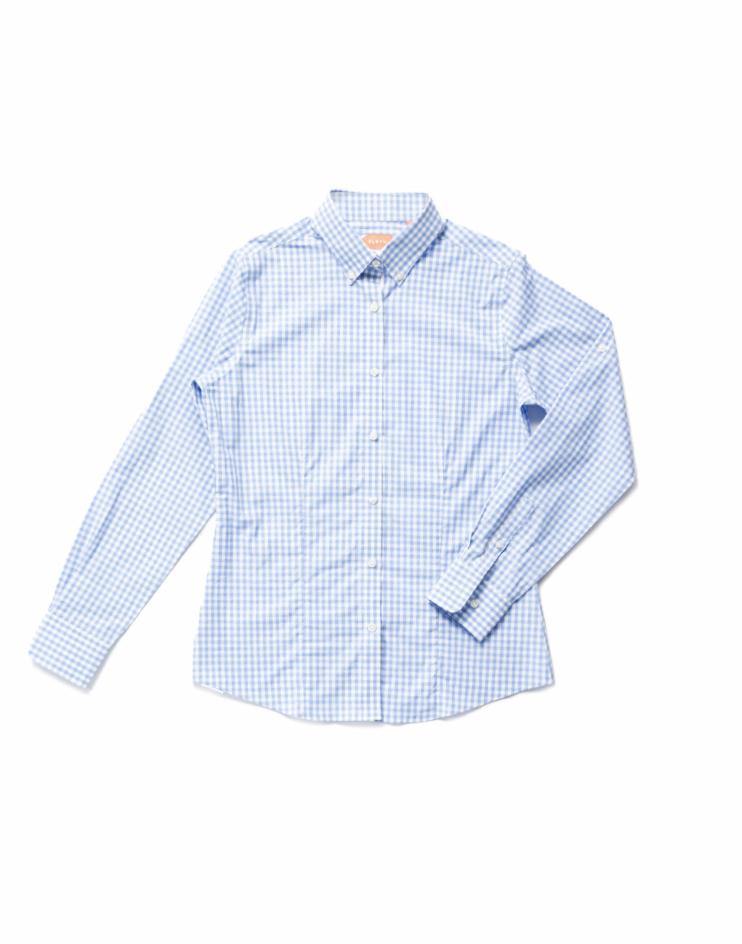 Women’s Blue and White Gingham Button Front, Collar Dress Shirt - Kloth Studio Inc. - klothstudio.com