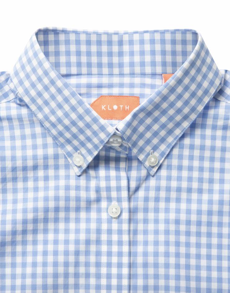 Women’s Blue and White Gingham Button Front, Collar Dress Shirt - Kloth Studio Inc. - klothstudio.com