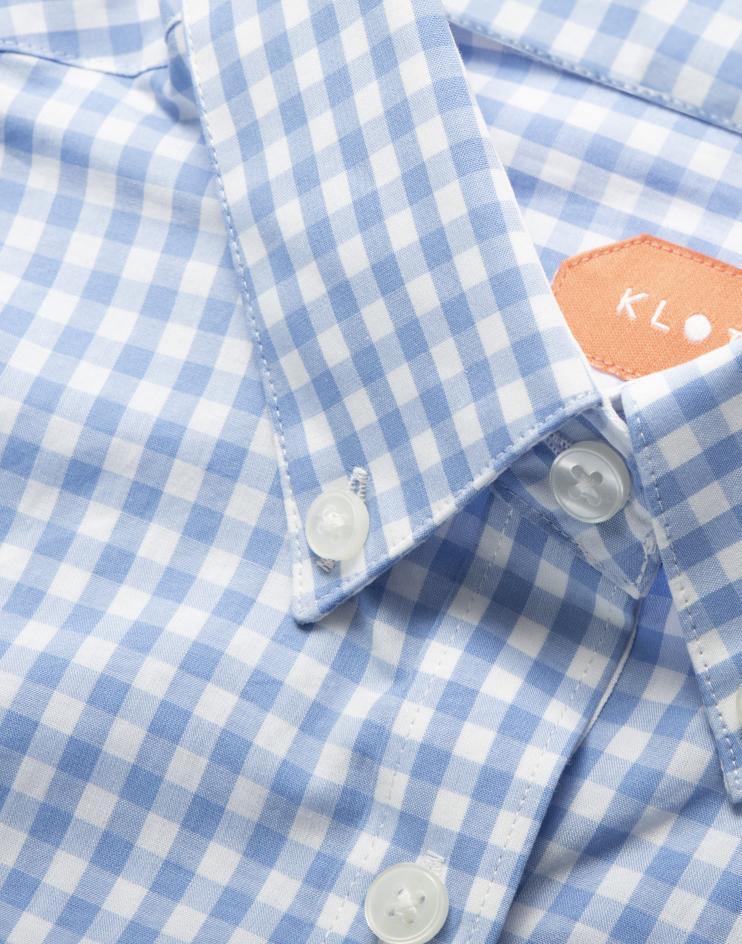 Women’s Blue and White Gingham Button Front, Collar Dress Shirt - Kloth Studio Inc. - klothstudio.com