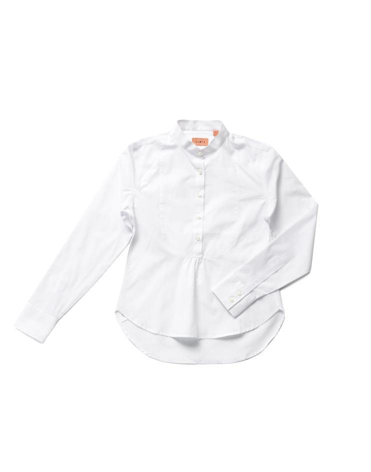 Women’s White Bib, Mandarin Collar Shirt - Kloth Studio Inc. - klothstudio.com