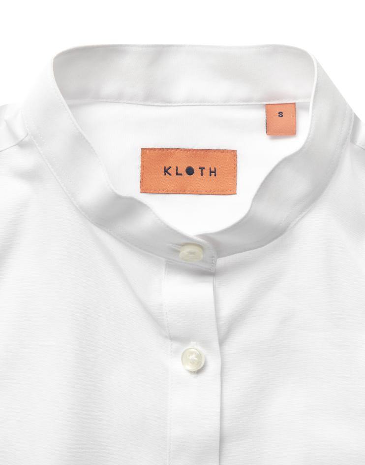 Women’s White Bib, Mandarin Collar Shirt - Kloth Studio Inc. - klothstudio.com