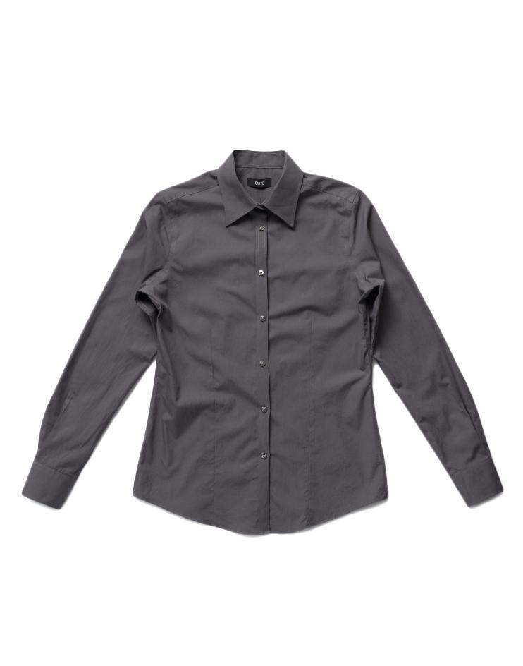 Women’s Classic Dark Grey Button Front, Collar Dress Shirt - Kloth Studio Inc. - klothstudio.com