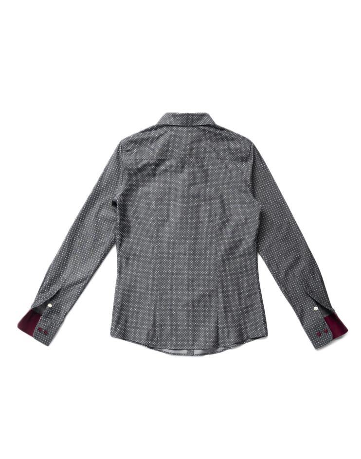 Women’s Black and White Polka Dot Button Front, Collar Dress Shirt - Kloth Studio Inc. - klothstudio.com