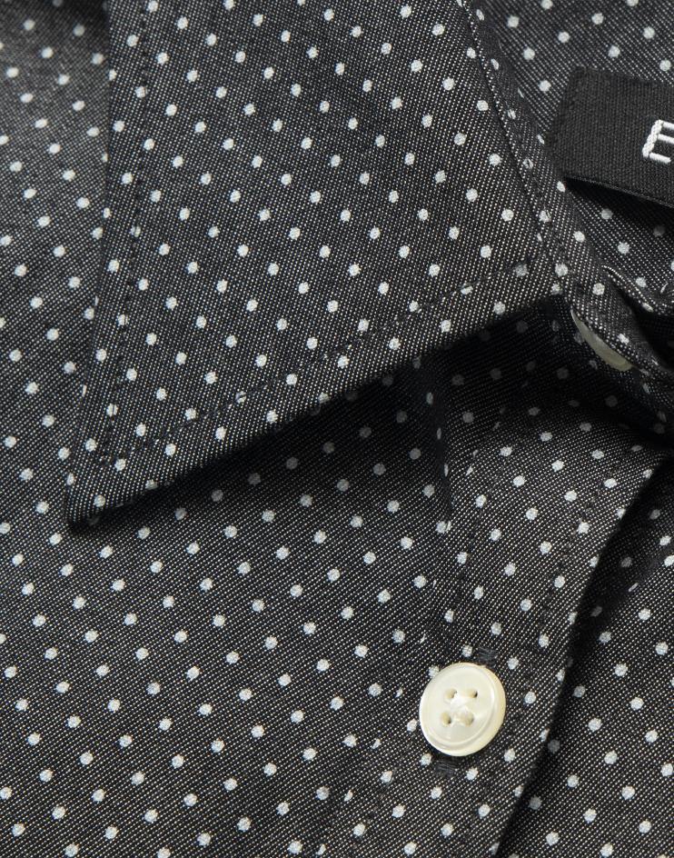 Women’s Black and White Polka Dot Button Front, Collar Dress Shirt - Kloth Studio Inc. - klothstudio.com