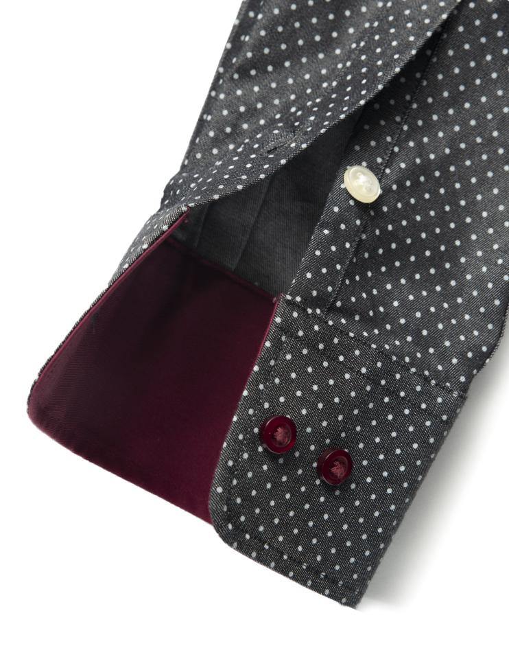 Women’s Black and White Polka Dot Button Front, Collar Dress Shirt - Kloth Studio Inc. - klothstudio.com