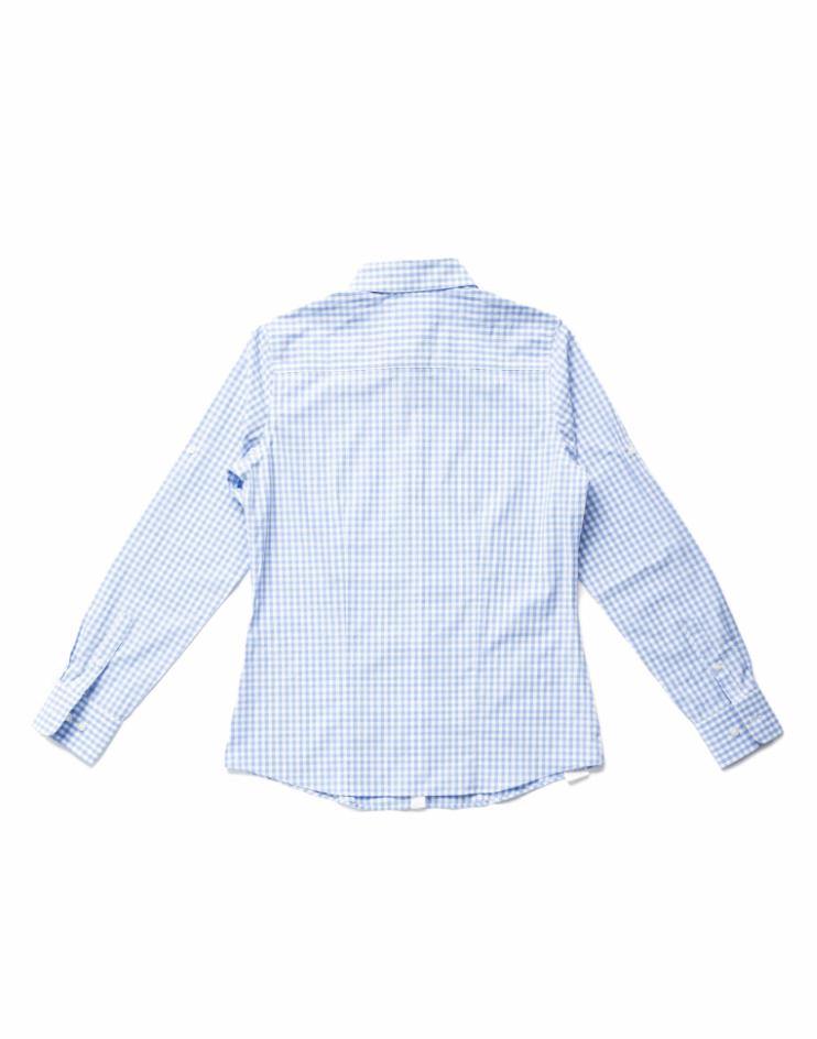 Women’s Blue and White Gingham Button Front, Collar Dress Shirt - Kloth Studio Inc. - klothstudio.com
