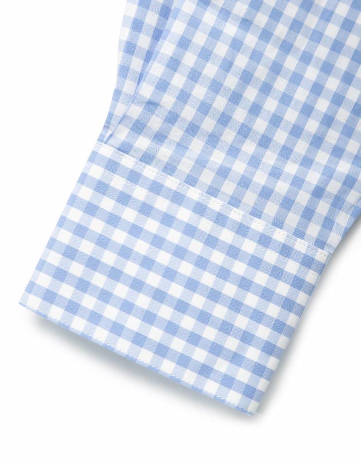 Women’s Blue and White Gingham Button Front, Collar Dress Shirt - Kloth Studio Inc. - klothstudio.com