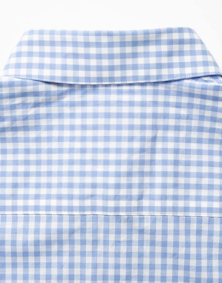 Women’s Blue and White Gingham Button Front, Collar Dress Shirt - Kloth Studio Inc. - klothstudio.com