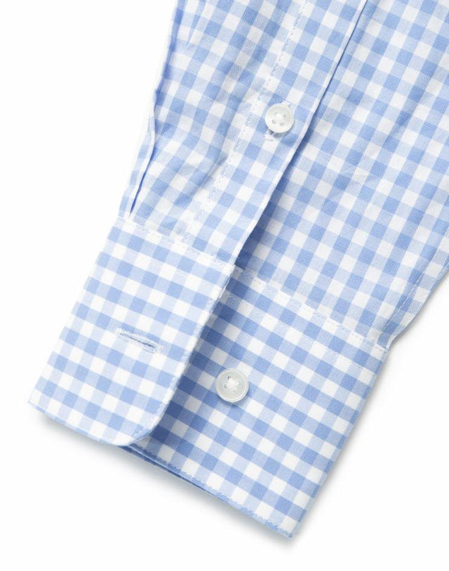 Women’s Blue and White Gingham Button Front, Collar Dress Shirt - Kloth Studio Inc. - klothstudio.com