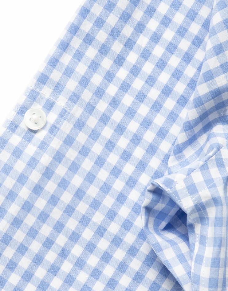 Women’s Blue and White Gingham Button Front, Collar Dress Shirt - Kloth Studio Inc. - klothstudio.com