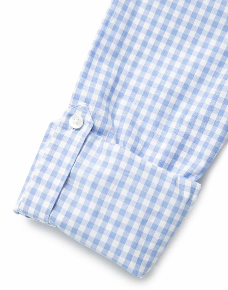 Women’s Blue and White Gingham Button Front, Collar Dress Shirt - Kloth Studio Inc. - klothstudio.com