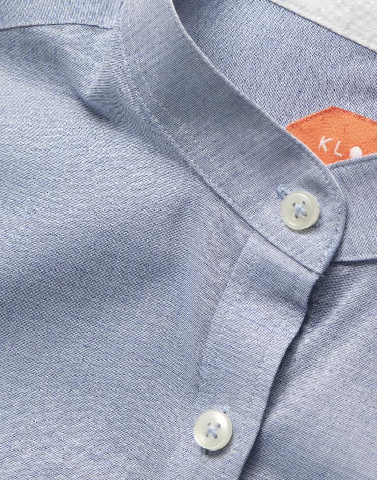 Women's Oxford Blue Button Front, Mandarin Collar Shirt - Kloth Studio Inc. - klothstudio.com