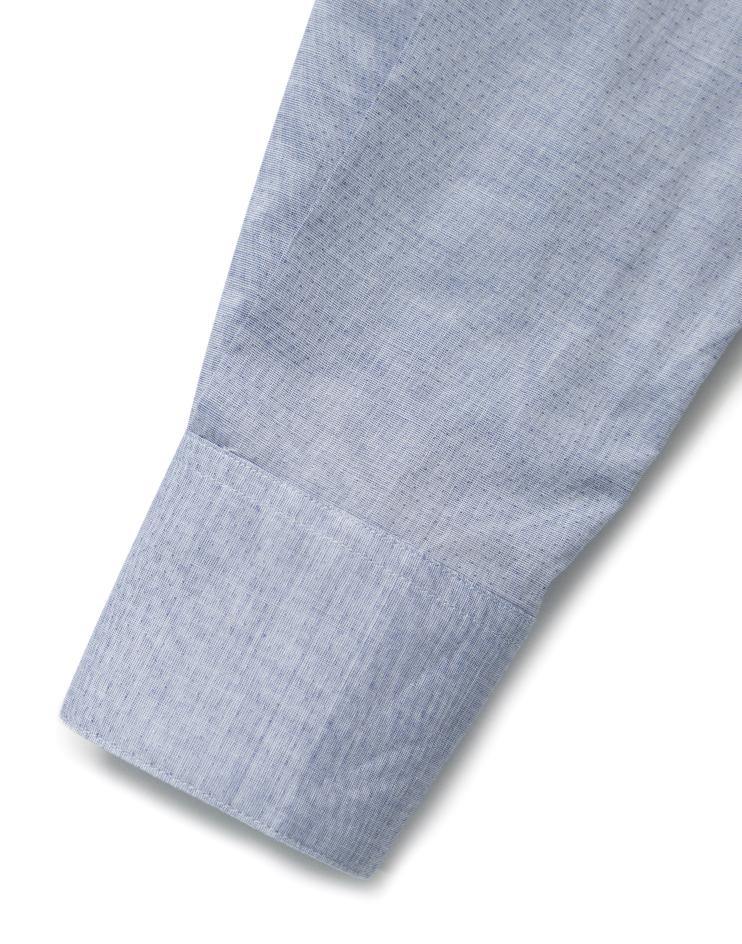 Women's Oxford Blue Button Front, Mandarin Collar Shirt - Kloth Studio Inc. - klothstudio.com