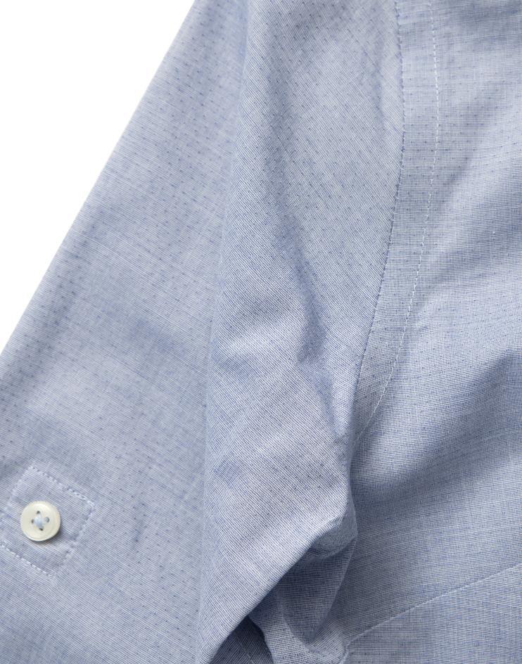 Women's Oxford Blue Button Front, Mandarin Collar Shirt - Kloth Studio Inc. - klothstudio.com