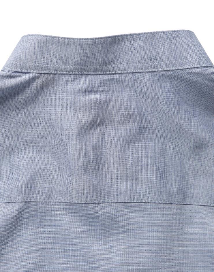 Women's Oxford Blue Button Front, Mandarin Collar Shirt - Kloth Studio Inc. - klothstudio.com