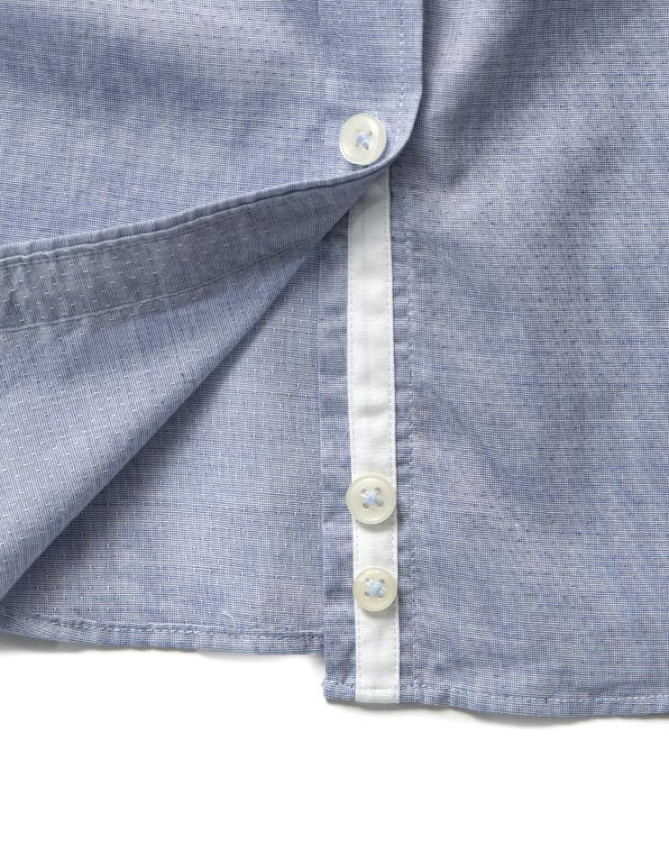 Women's Oxford Blue Button Front, Mandarin Collar Shirt - Kloth Studio Inc. - klothstudio.com