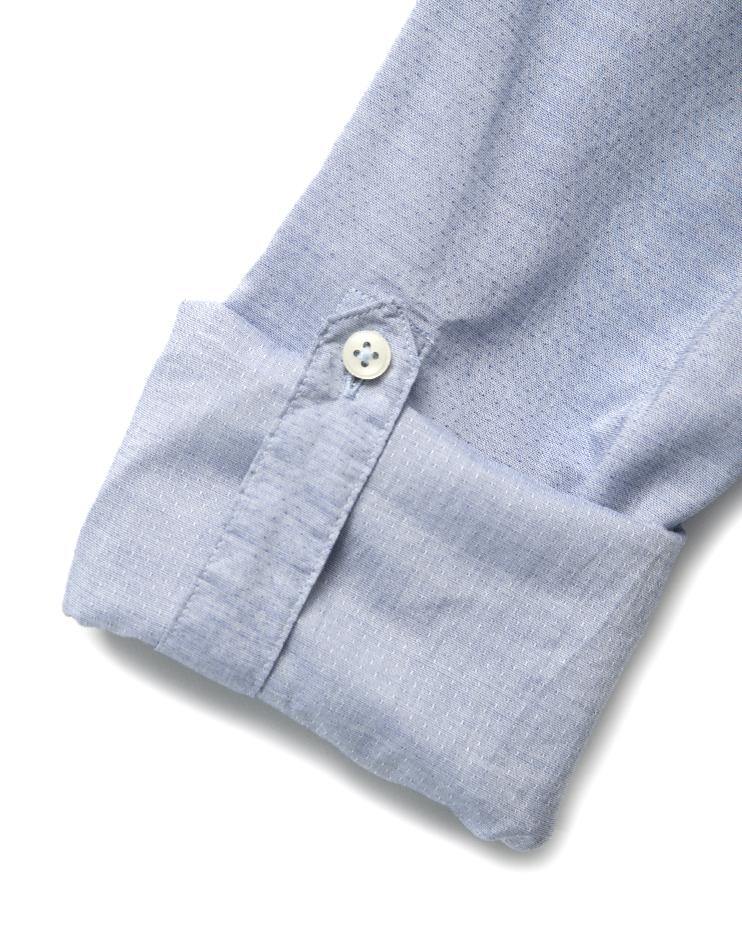 Women's Oxford Blue Button Front, Mandarin Collar Shirt - Kloth Studio Inc. - klothstudio.com