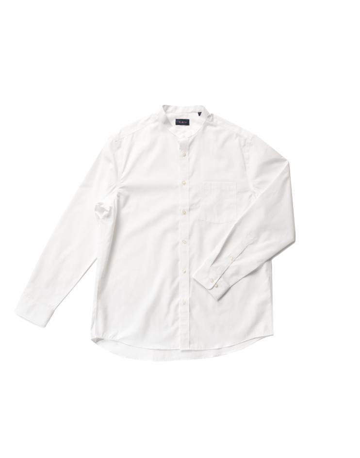 Men’s White Button Front, Mandarin Collar Shirt - Kloth Studio Inc. - klothstudio.com