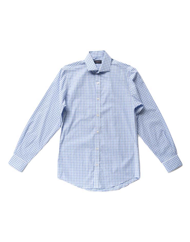 Men’s Blue and White Gingham Button Front, Collar Dress Shirt - Kloth Studio Inc. - klothstudio.com