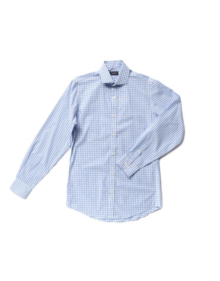Men’s Blue and White Gingham Button Front, Collar Dress Shirt - Kloth Studio Inc. - klothstudio.com