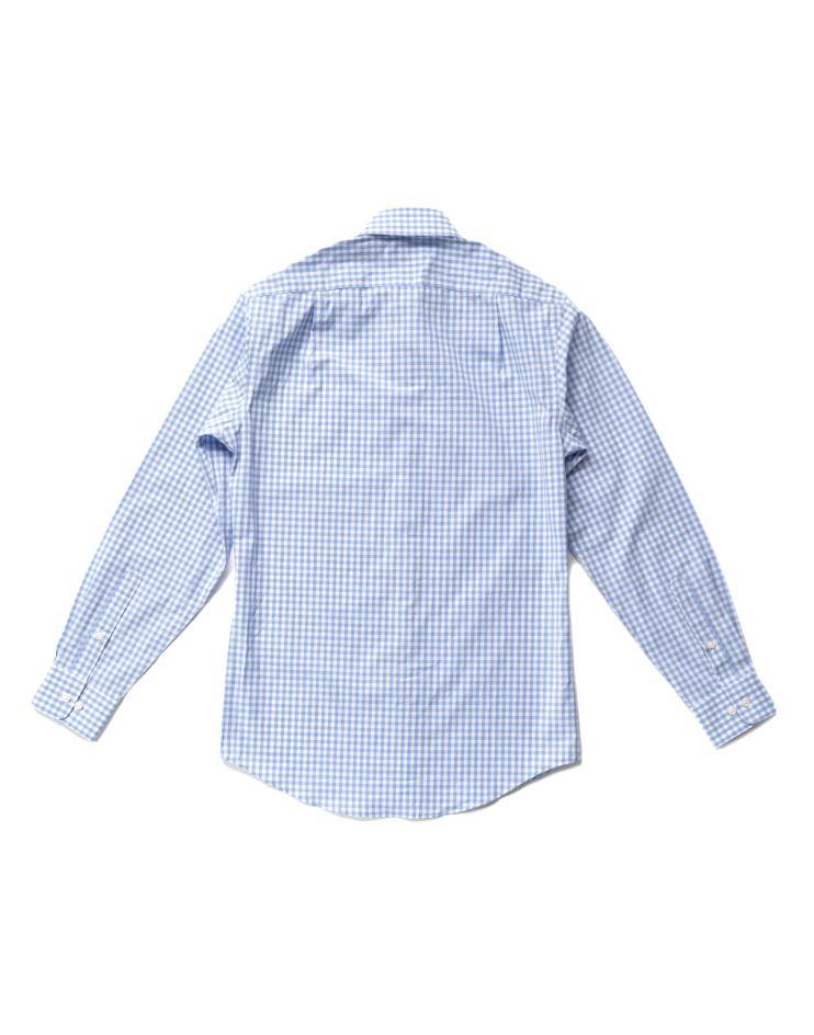 Men’s Blue and White Gingham Button Front, Collar Dress Shirt - Kloth Studio Inc. - klothstudio.com