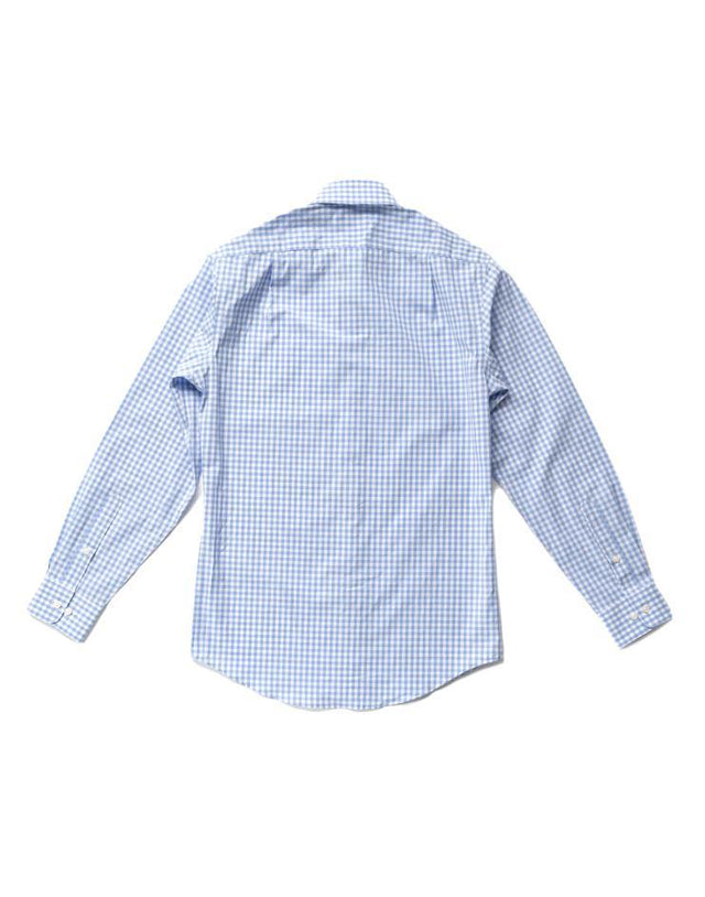 Men’s Blue and White Gingham Button Front, Collar Dress Shirt - Kloth Studio Inc. - klothstudio.com