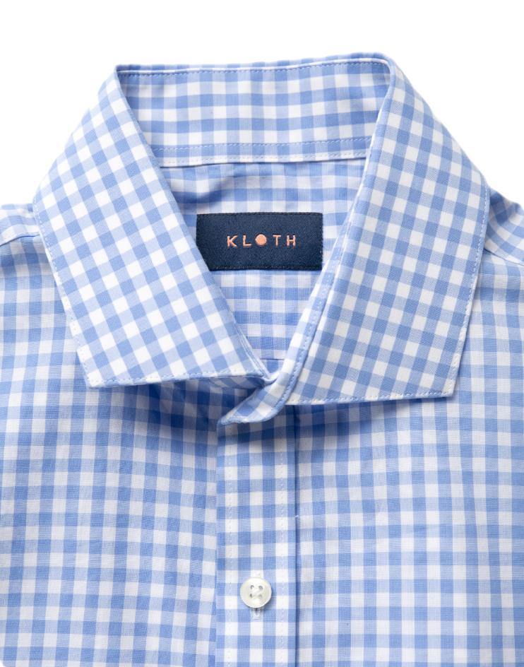 Men’s Blue and White Gingham Button Front, Collar Dress Shirt - Kloth Studio Inc. - klothstudio.com