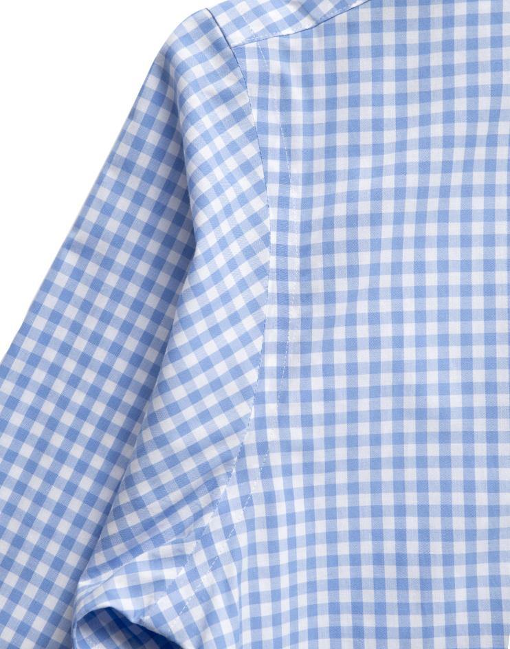 Men’s Blue and White Gingham Button Front, Collar Dress Shirt - Kloth Studio Inc. - klothstudio.com