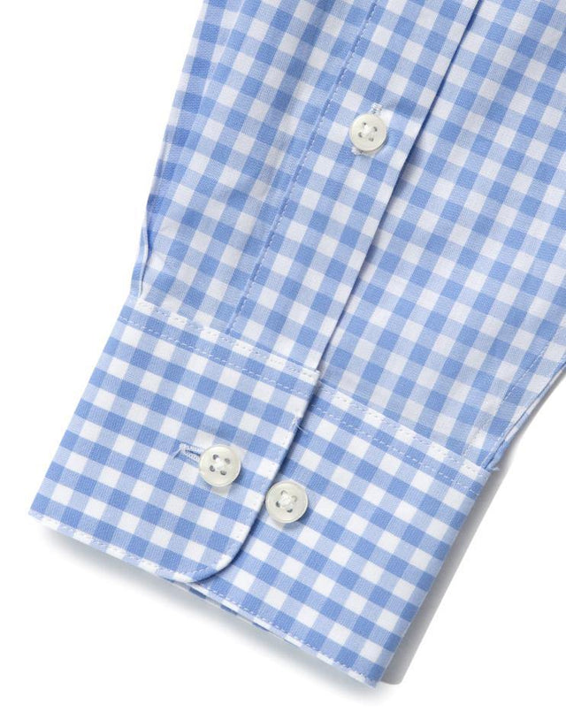 Men’s Blue and White Gingham Button Front, Collar Dress Shirt - Kloth Studio Inc. - klothstudio.com