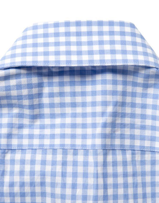 Men’s Blue and White Gingham Button Front, Collar Dress Shirt - Kloth Studio Inc. - klothstudio.com