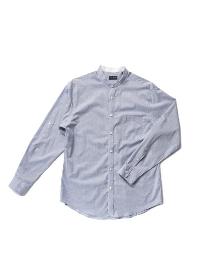 Men's Blue Button Front, Mandarin Collar Shirt - Kloth Studio Inc. - klothstudio.com