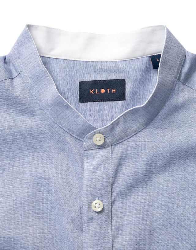 Men's Blue Button Front, Mandarin Collar Shirt - Kloth Studio Inc. - klothstudio.com