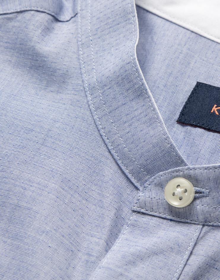 Men's Blue Button Front, Mandarin Collar Shirt - Kloth Studio Inc. - klothstudio.com