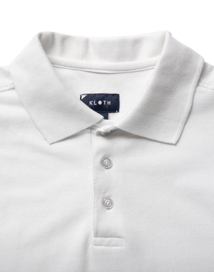 Men’s White Long Sleeve Pique Polo Shirt - Kloth Studio Inc. - klothstudio.com