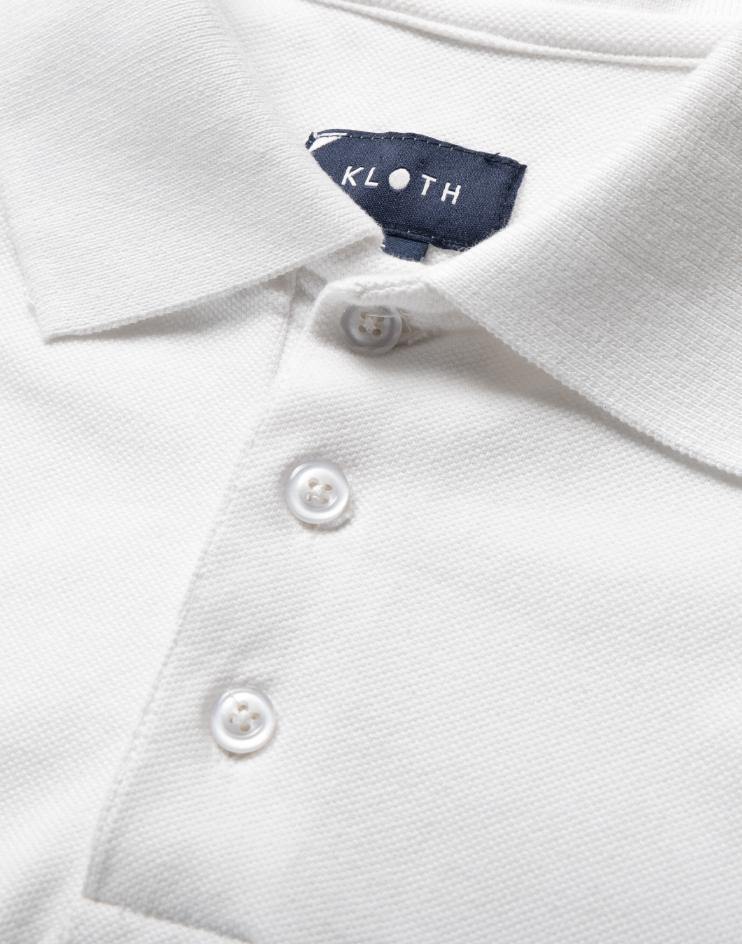 Men’s White Long Sleeve Pique Polo Shirt - Kloth Studio Inc. - klothstudio.com