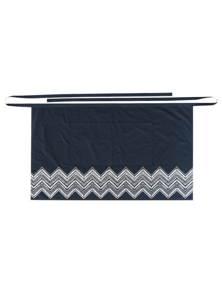Navy-Blue Knee-Length Bistro Apron with White Details - Kloth Studio Inc. - klothstudio.com