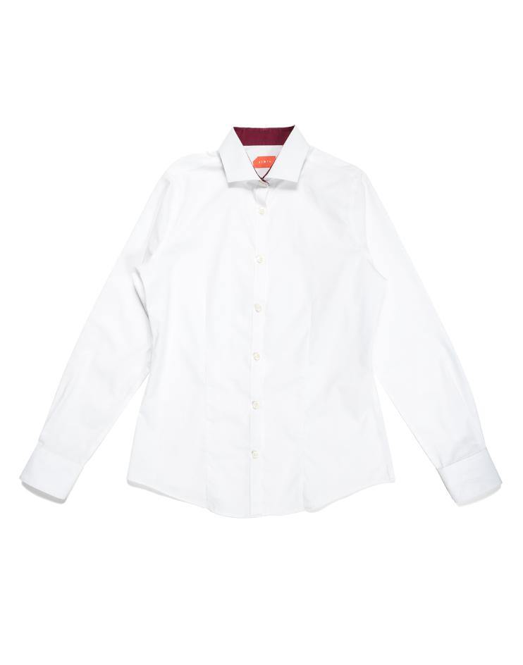 White Collared Shirt with Burgundy Contrast Collar - Kloth Studio Inc. - klothstudio.com
