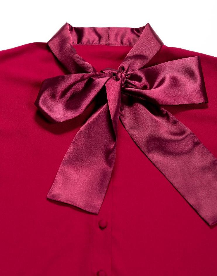 Burgundy Bow Blouse - Kloth Studio Inc. - klothstudio.com