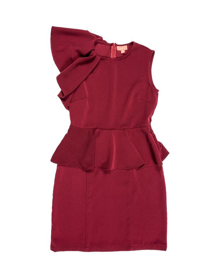 Burgundy Peplum Dress - Kloth Studio Inc. - klothstudio.com