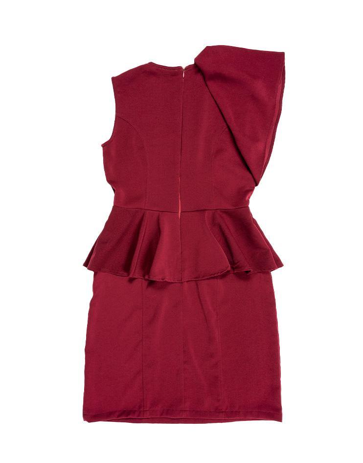 Burgundy Peplum Dress - Kloth Studio Inc. - klothstudio.com