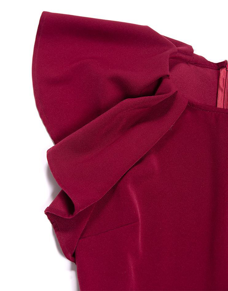 Burgundy Peplum Dress - Kloth Studio Inc. - klothstudio.com